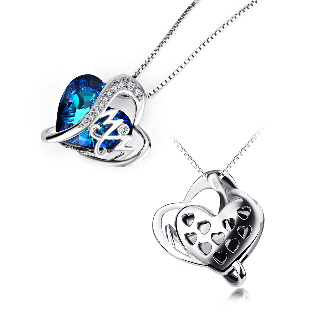 Mom Pendant Necklace Blue Heart Crystal Jewelry for Mom Grandma - Minihomy