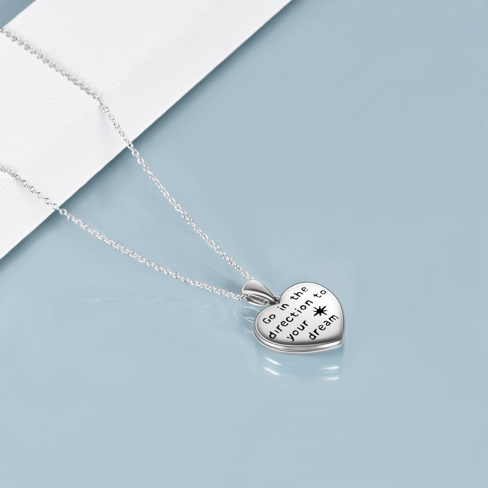 925 Sterling Silver Locket Necklace that Holds Pictures Compass Jewelry High School College Graduation Gifts for Women - Minihomy