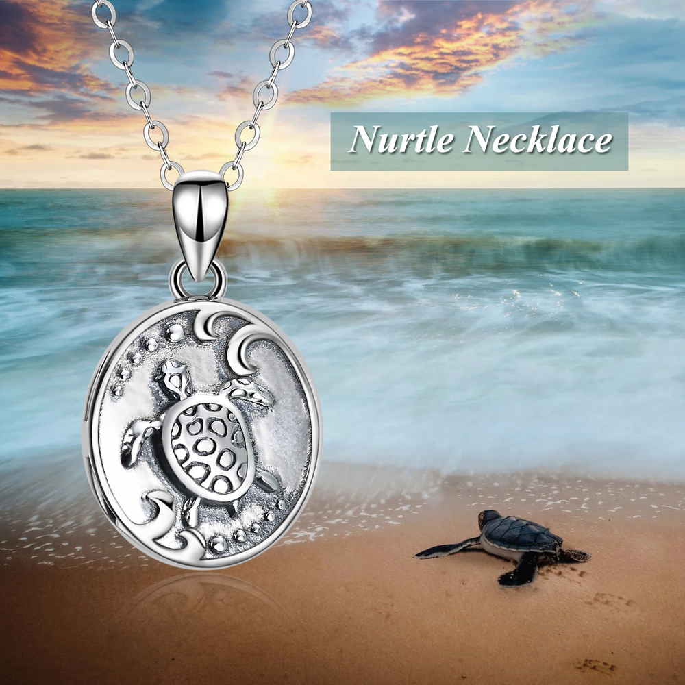 Locket Necklaces that Hold Pictures Sea Turtle Necklace Sterling Sliver Ocean Necklace Health and Longevity Gifts for Women Mother Birthday - Minihomy