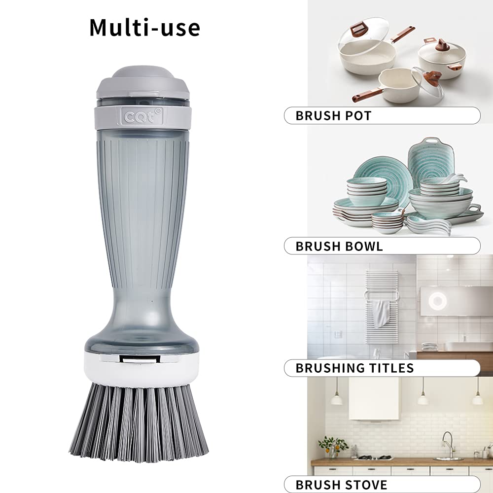 Pot Brush Dish Brush Dish Scrub Brush With Soap Dispenser For Dishes Kitchen Sink Pot Pan Scrubbing 1 Brush 2 Refills