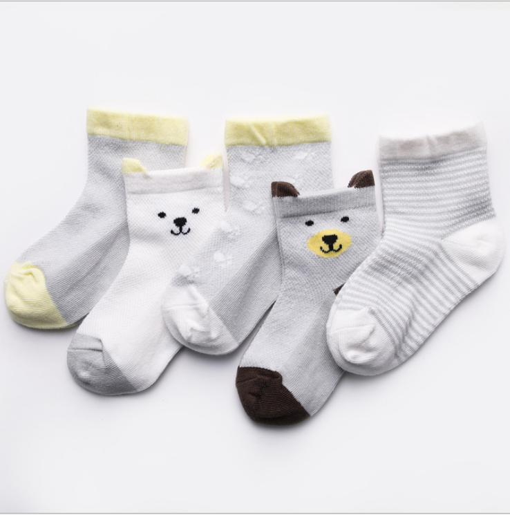 Children's Socks Pack of 5 Colors Breathable Summer Cotton Socks for Boys and Girls - Minihomy