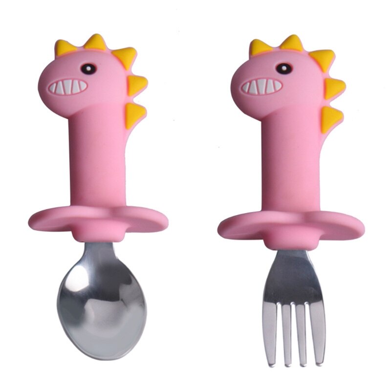 Baby Silicone Spoon Stainless Steel Training Fork - Minihomy