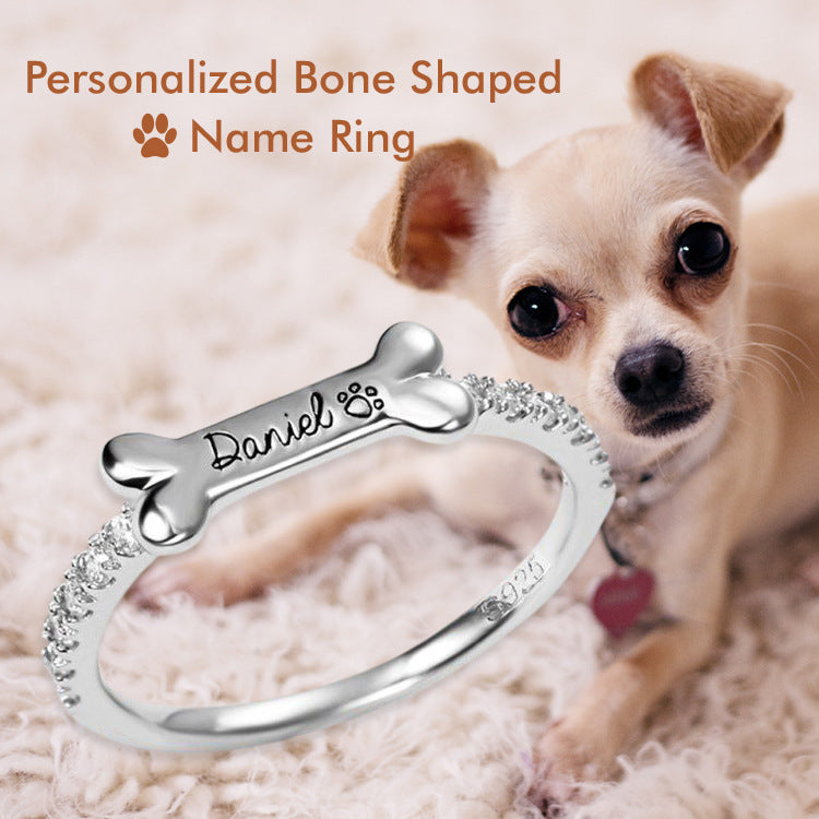 Silver Plated Diamond Bone Ring Pet Name Custom