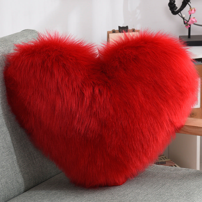 Pillows Heart Shape Long Plush Fluffy Shaggy Cushion Cover - Minihomy