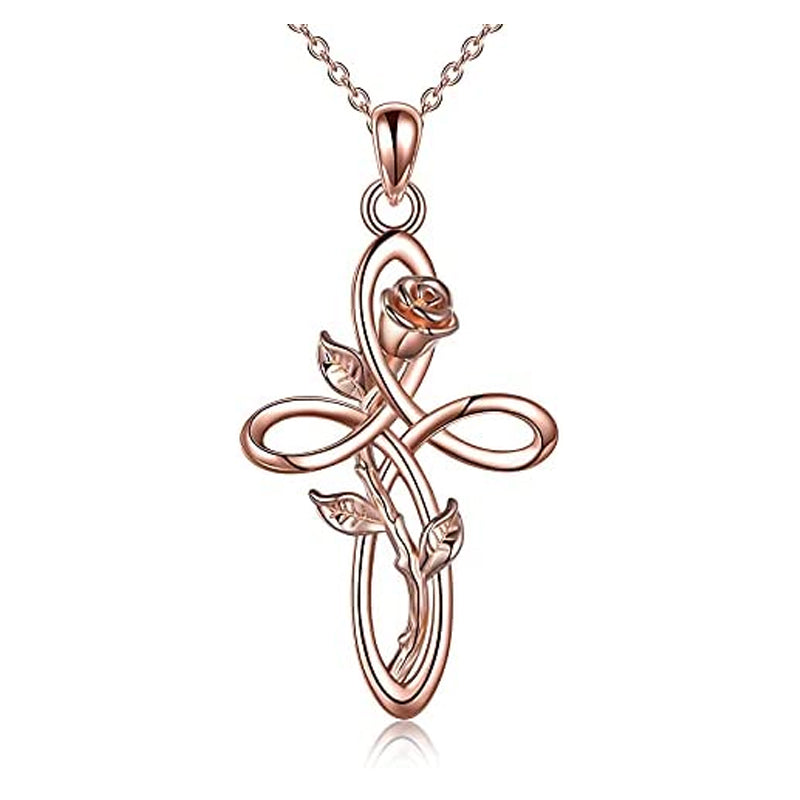 Cross Necklace with Sunflower Rose Flower Sterling Silver Infinity Love Celtic Knot Pendant Necklace for Women