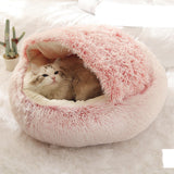 Pet Bed Round Plush Warm Bed House Soft Long Plush Bed  2 In 1 Bed - Minihomy