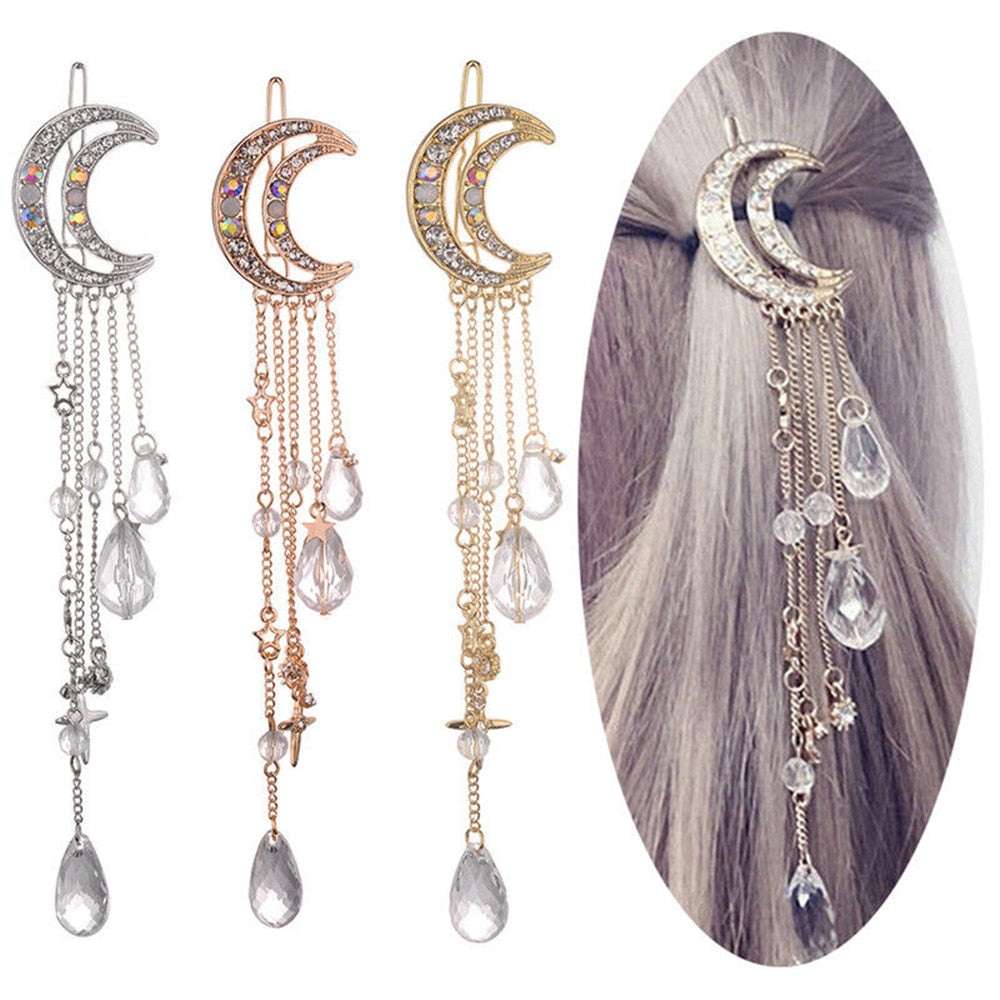 Moon Tassel Pentagram Pendant Hair Clip