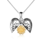 Sterling Silver Sunflower Locket Love Heart Necklace You Are My Sunshine Engraved Pendant Necklaces