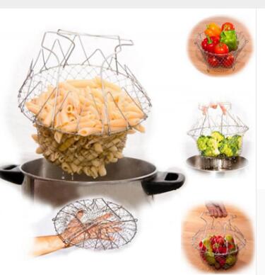 Deep Fry Basket Stainless Steel Multi-function Foldable Chef Cooking Basket Flexible Kitchen Tool for Fried Food Washing Fruits Vegetables - Minihomy