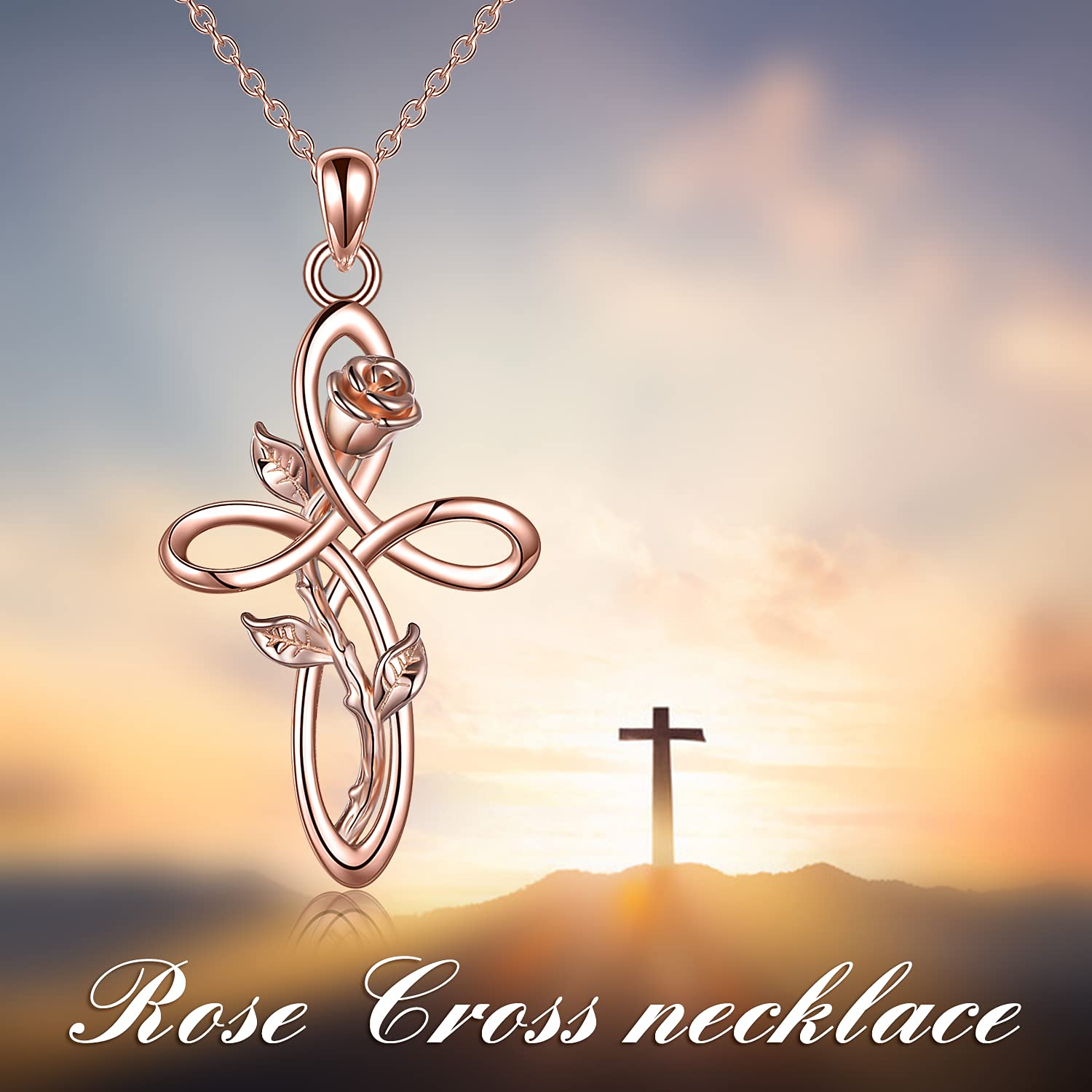 Cross Necklace with Sunflower Rose Flower Sterling Silver Infinity Love Celtic Knot Pendant Necklace for Women