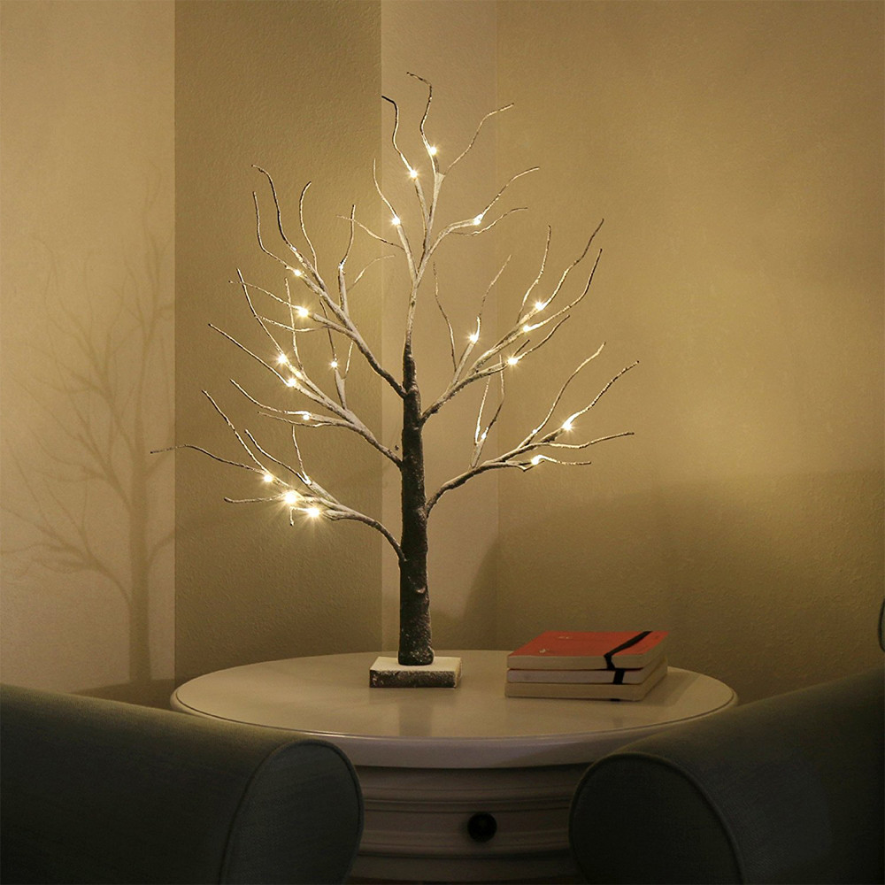 24LED Black Branch Imitation Snow Tree 3AA Battery Box Tree Lamp 45cm/17.71 Inch