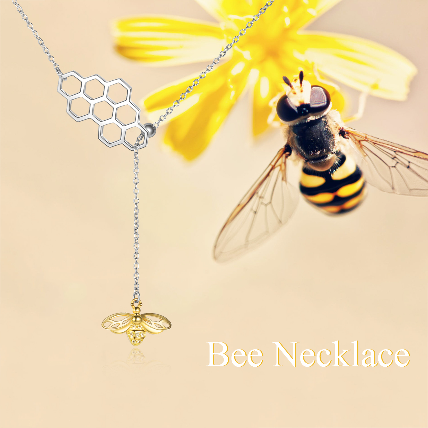 Bee Necklace 925 Sterling Silver Gold Plated Geometric Necklace