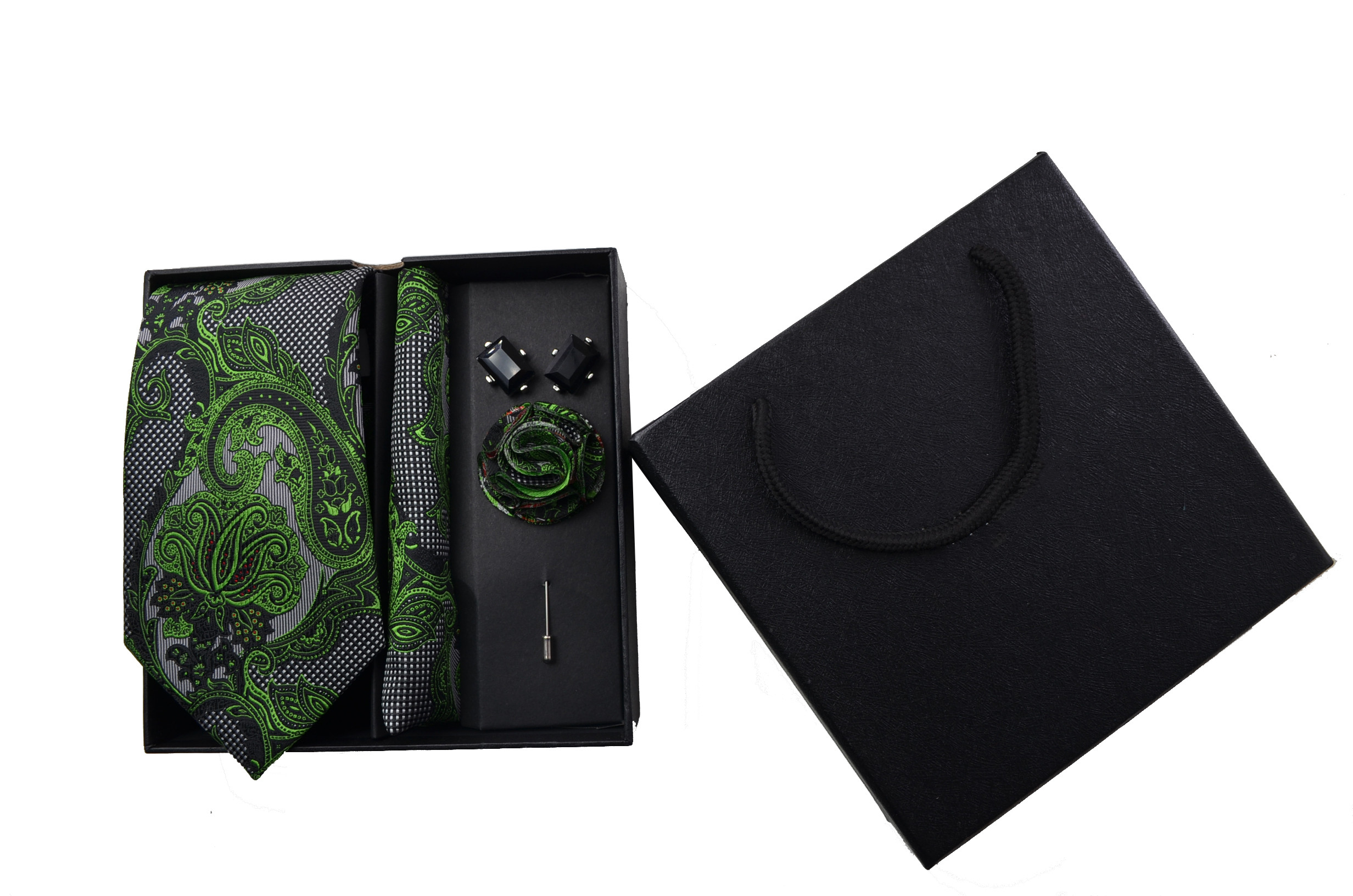 Mens fancy business polyester woven necktie gift sets with cufflink with hanky