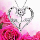 Zircon Heart Rose Silver Necklace For Women