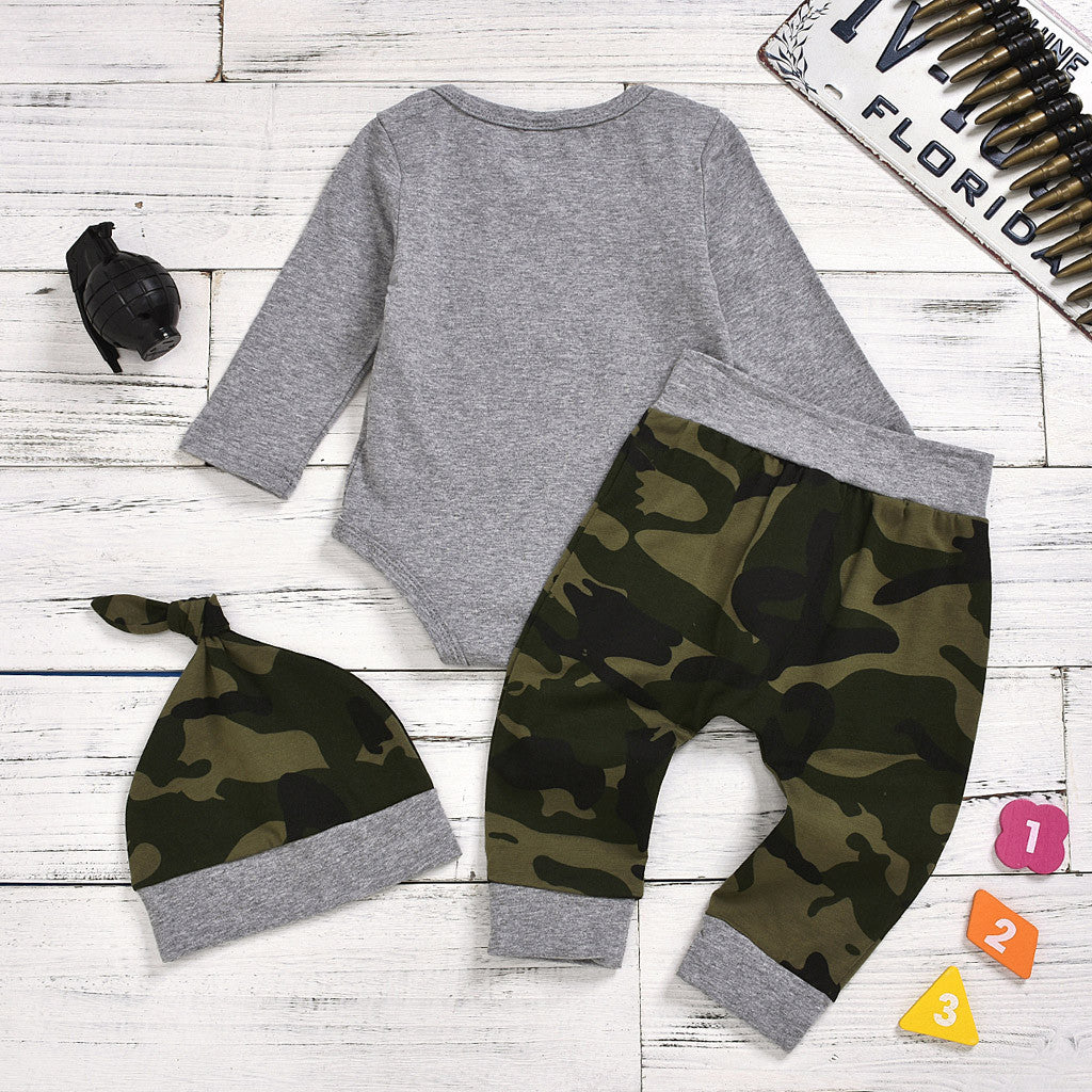 Baby Boy Clothes Set Spring Autumn Long Sleeve Romper Bodysuit Top Pants Cap - Minihomy