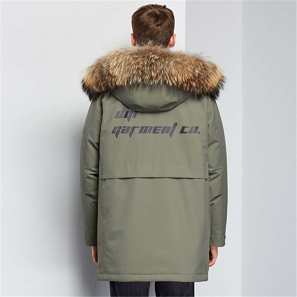 Down Jacket Trench Coat Warm Parka Windproof Large Pockets Big Fur Collar - Minihomy