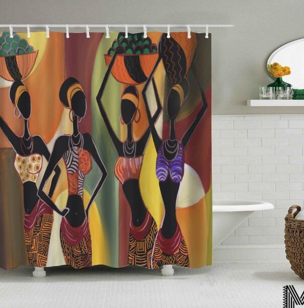 Art Design Graffiti African Girl with Black Hair with Modern Building Shower Curtain for Bathroom Decor - Minihomy