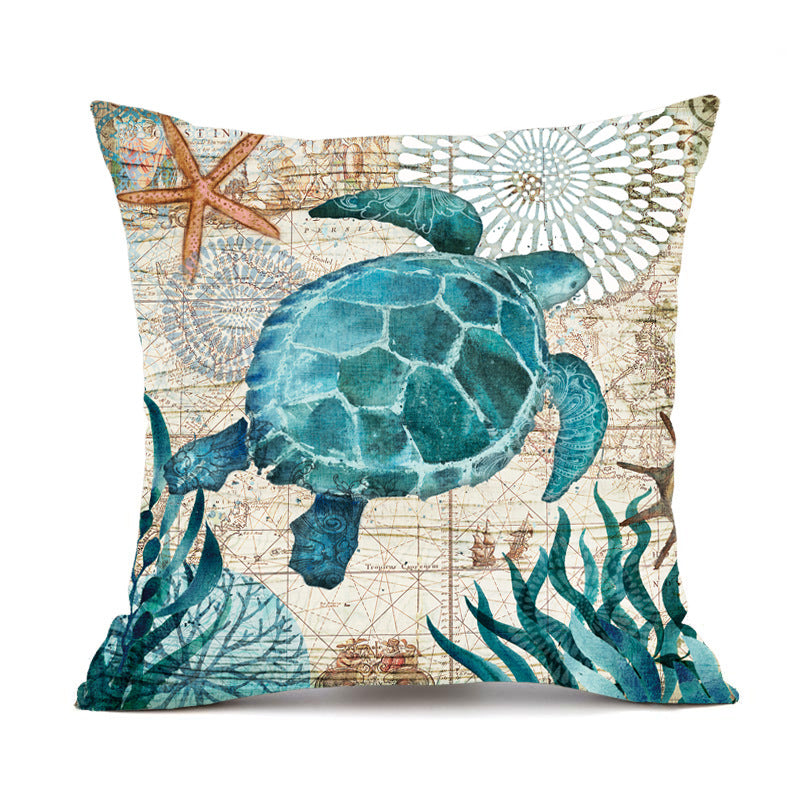 Cushion Covers Sea Turtle Printed Throw Pillow Cases For Home Decor Sofa Chair Seat - Minihomy