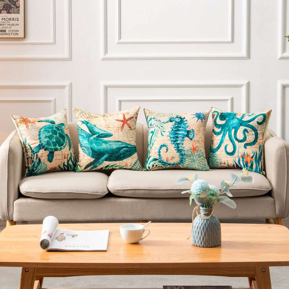 Cushion Covers Sea Turtle Printed Throw Pillow Cases For Home Decor Sofa Chair Seat - Minihomy