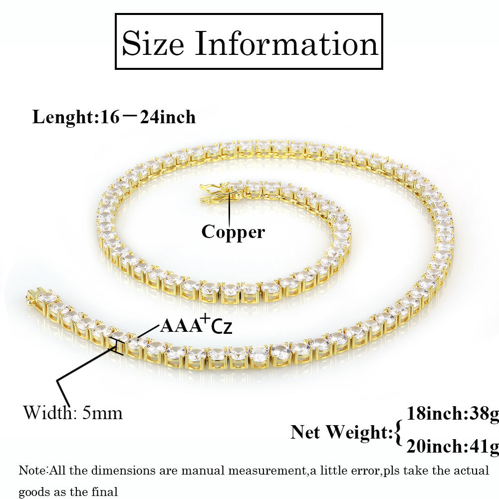 Hip Hop Necklace Men Tennis Chain Zircon Necklace - Minihomy