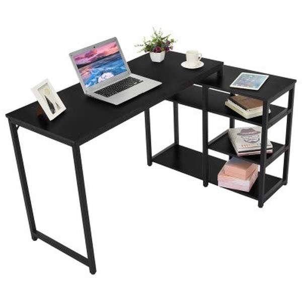 L-Shaped Computer Desk With Storage Shelves Study Table For Home Office - Minihomy