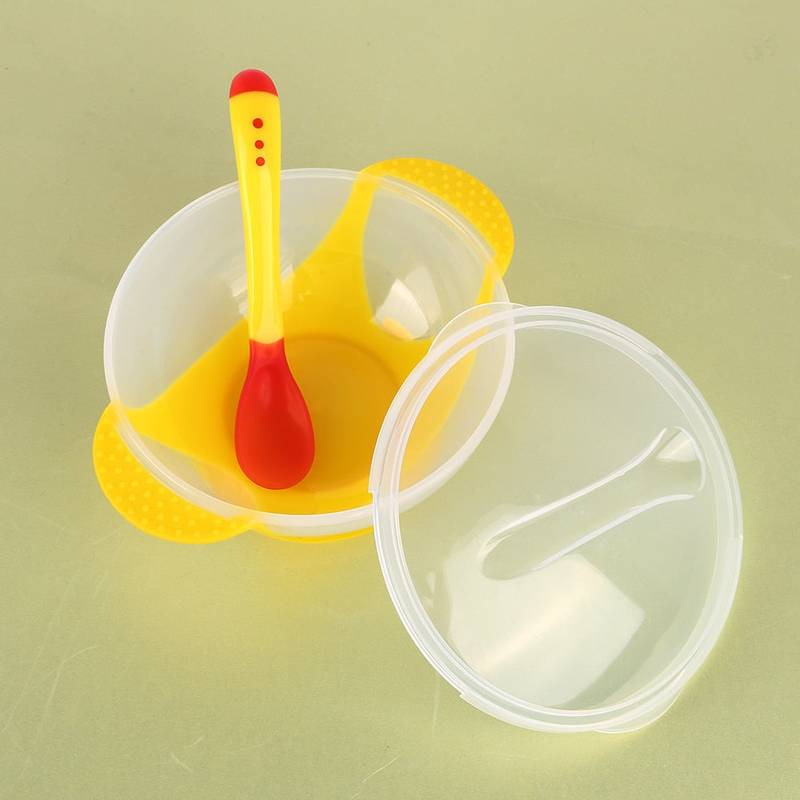 1pc/3Pcs/set Baby Tableware Dinnerware Suction Bowl with Temperature Sensing Spoon baby food Baby Feeding Bowls dishes - Minihomy