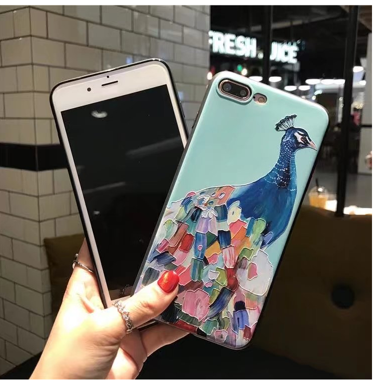 Compatible with Apple Embossed Cartoon Peacock Mobile Shell Soft Cover - Minihomy