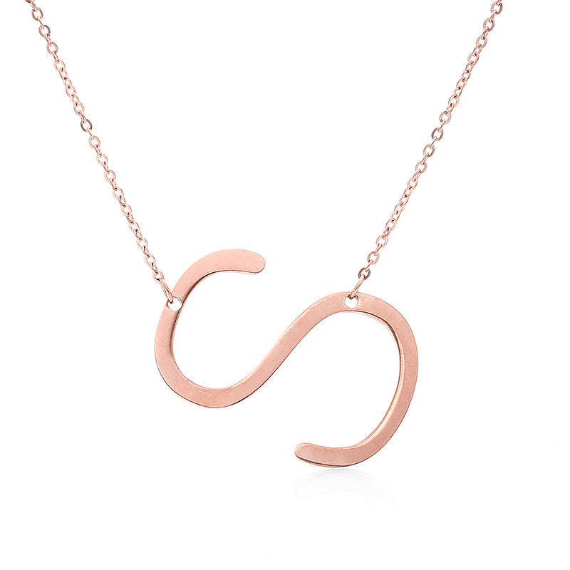 Fabulous Rose Gold Plated Stainless Steel Initial Letter Pendant Necklace - Minihomy