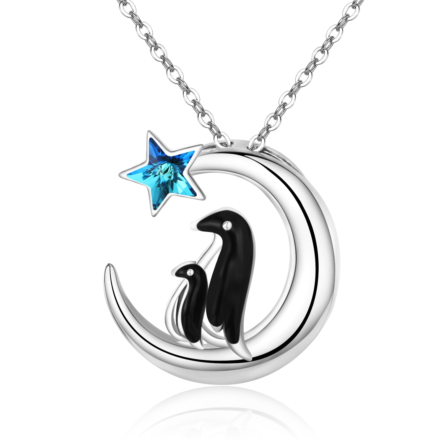 925 Sterling Silver Family Mother Child Heart Pendant Cute Animal Penguin Jewelry