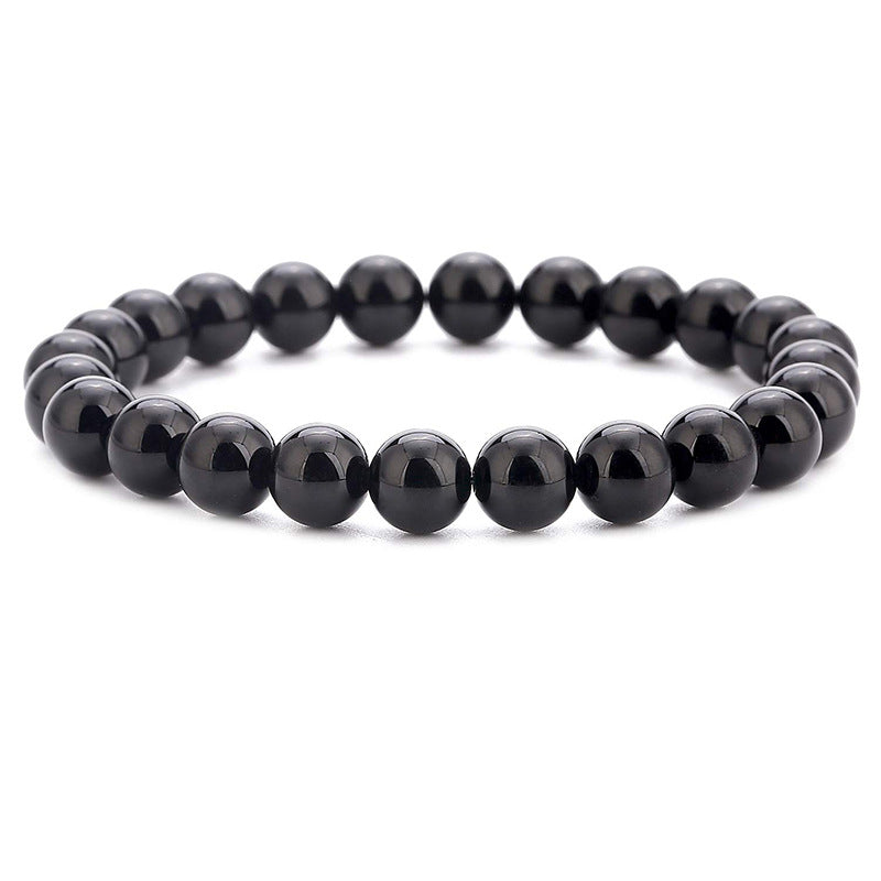 Natural Stone Beads Black Lava Rock Stone White Stretch Charm Strand Bracelet - Minihomy