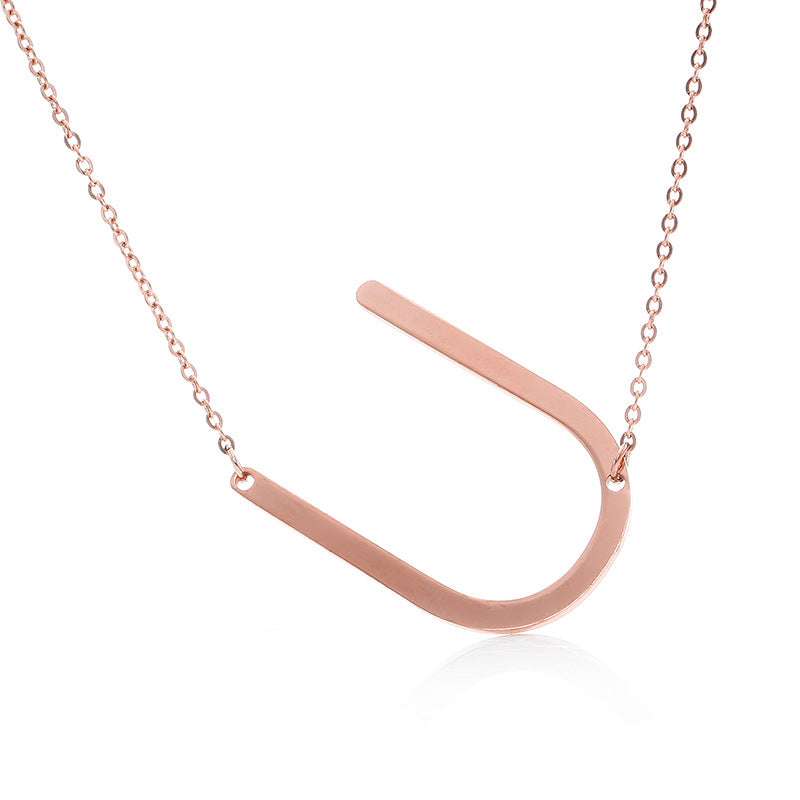 Fabulous Rose Gold Plated Stainless Steel Initial Letter Pendant Necklace - Minihomy