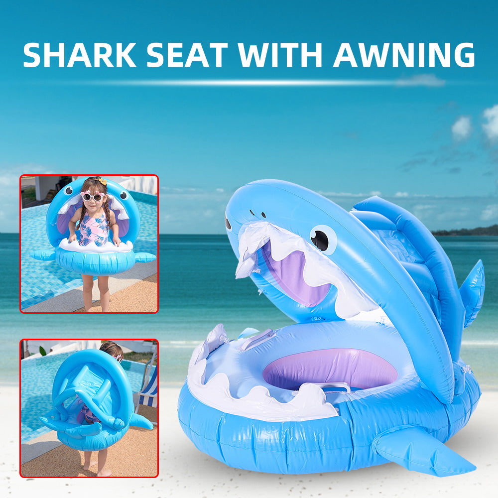 Inflatable Swimming Ring For Kids With Awning Shark Seat Ring Baby Float For Swimming Pool Toys Seat Removable Water Ring