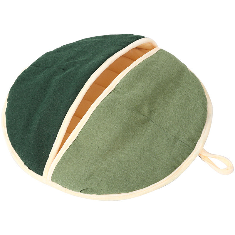 Round Fan Cotton And Linen Wool Warm Semi Enclosed Pet Nest For Cat Small Dog