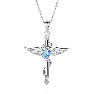 Angel Wings Cross Pendant In Sterling Silver
