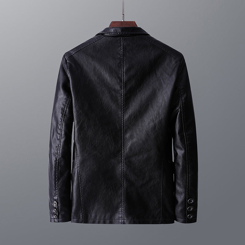 Leather Men's Autumn And Winter Jacket Thin Lapel - Minihomy