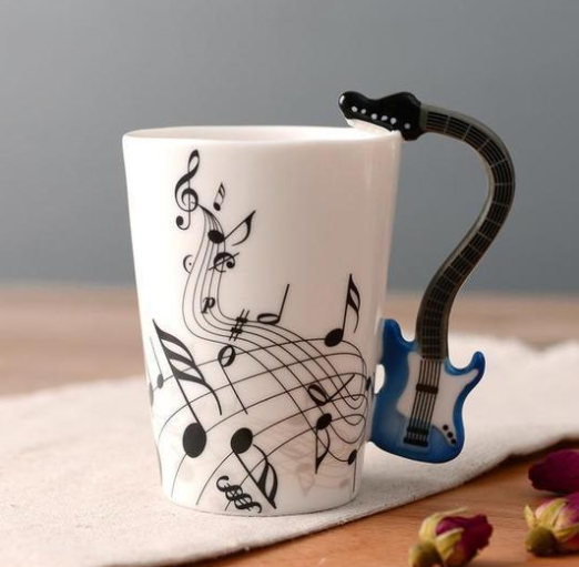 Coffee cup with music notes in the form of saxophone handle ceramic porcelain cup of tea milk method