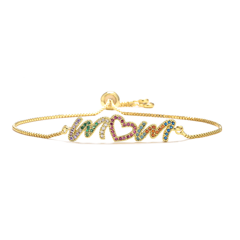 Gold Bracelet Personalized Color Zirconium MOM Jewelry Gift - Minihomy