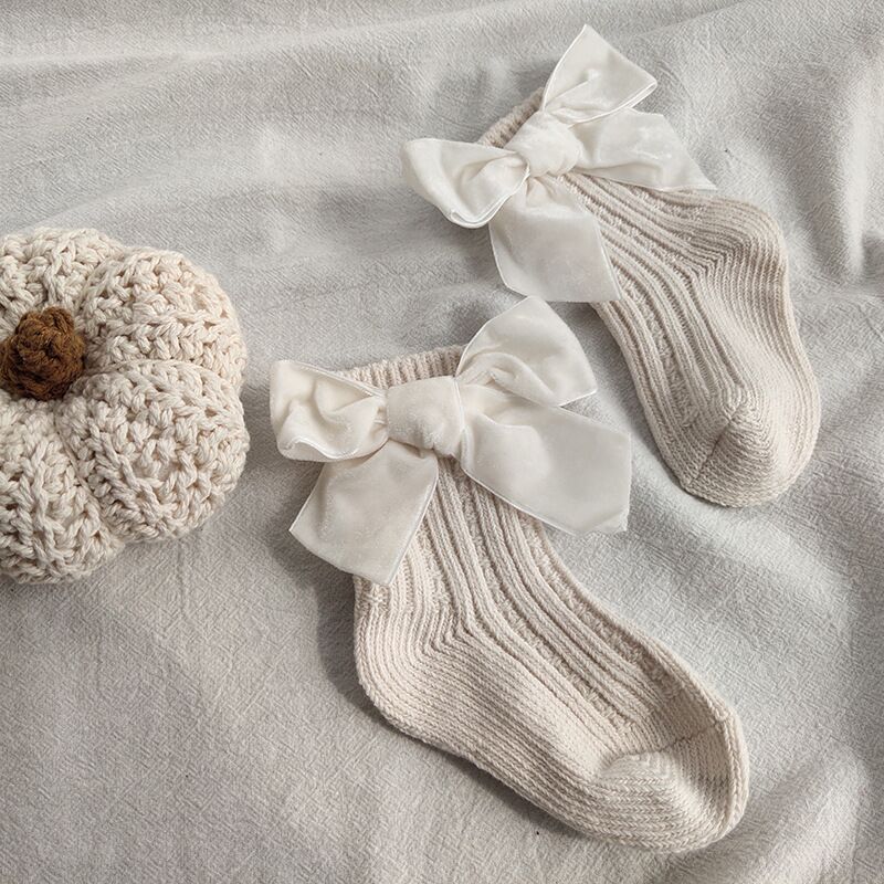 Baby Bowknot Woolen Pure Color Tube Socks