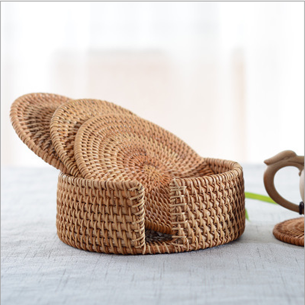 Hand-woven Vietnamese rattan coaster - Minihomy