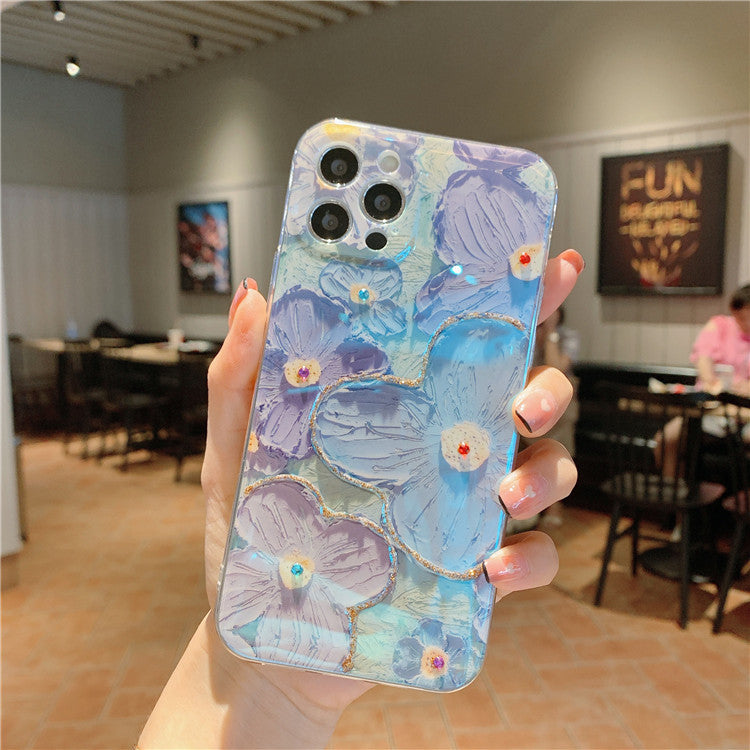 Oil Painting Purple And Blue Daisy Flower Phone Case - Minihomy