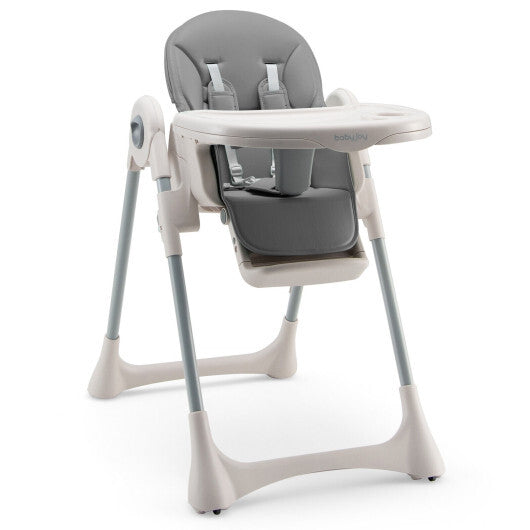 Baby Folding High Chair Dining Chair with Adjustable Height and Footrest-Gray - Color: Gray