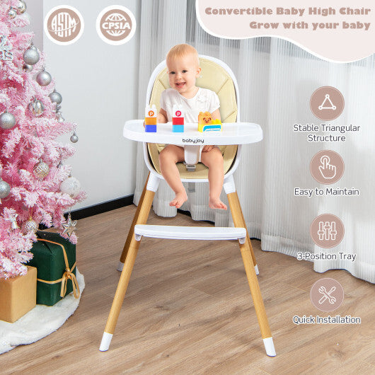 4-in-1 Convertible Baby High Chair Infant Feeding Chair with Adjustable Tray-Beige - Color: Beige - Minihomy