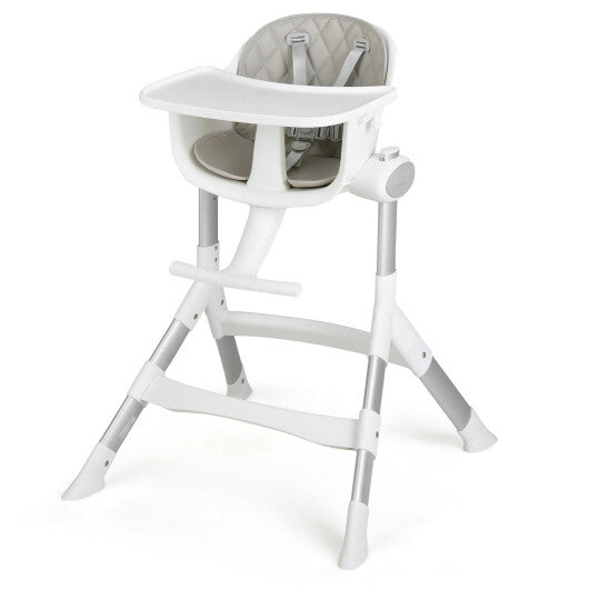 4-in-1 Convertible Baby High Chair with Aluminum Frame-Gray - Color: Gray