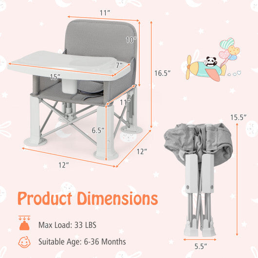 Portable Baby Booster Seat with Straps and Double Tray-Gray - Color: Gray - Minihomy