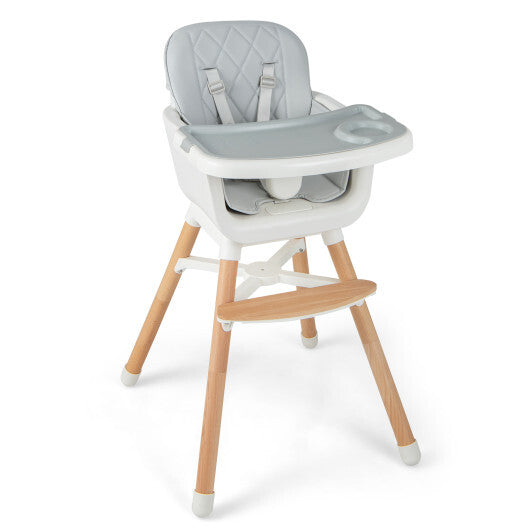 6-in-1 Convertible Baby High Chair with Adjustable Legs-Gray - Color: Gray
