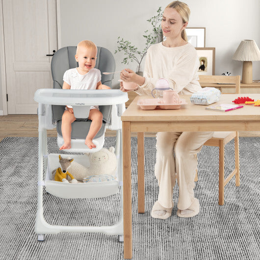 Convertible Infant Dining Chair with 5 Backrest and 3 Footrest Positions-Gray - Color: Gray