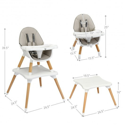 5-in-1 Baby Wooden Convertible High Chair -Gray - Color: Gray