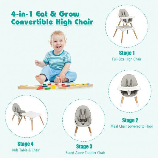 5-in-1 Baby Wooden Convertible High Chair -Gray - Color: Gray - Minihomy