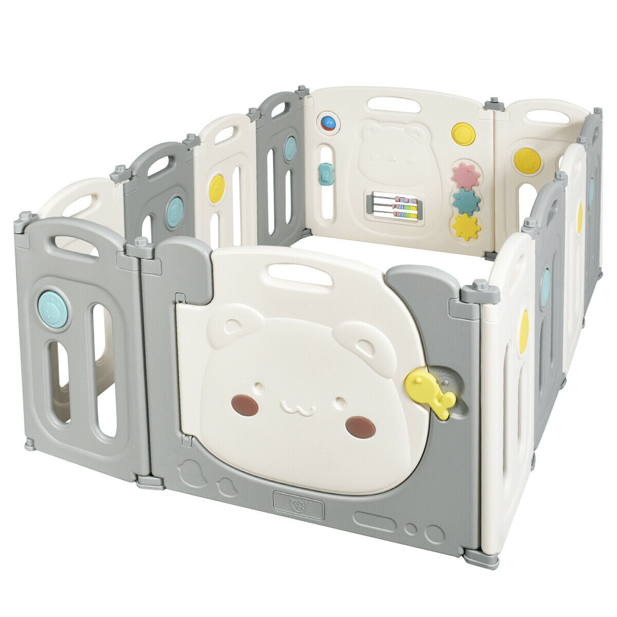 12 Panel Baby Playpen Kids Activity Play Yard - Color: Gray & White