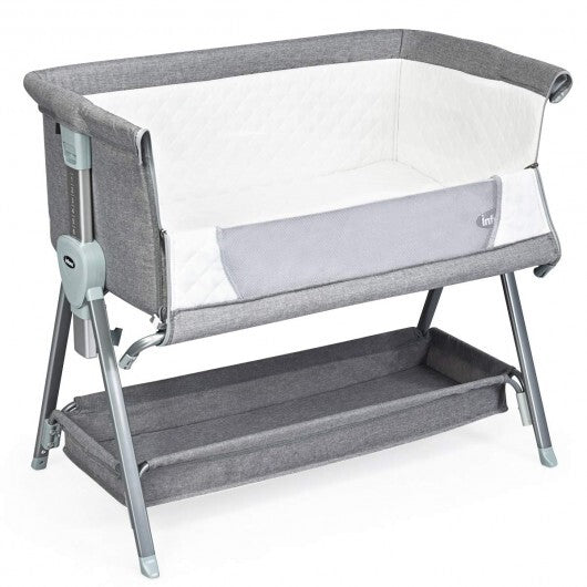 Adjustable Baby Bedside Crib with Large Storage-Gray